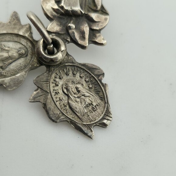 ORNATE ART DECO STERLING SILVER TRIPLE PART FLOWER RELIGIOUS CROSS CHARM 925 - Picture 10 of 12